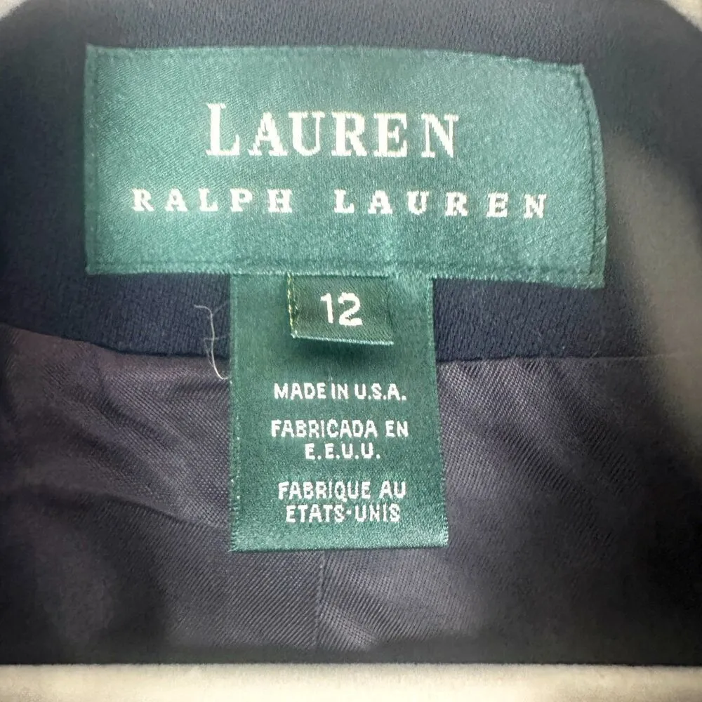 Lauren Ralph Lauren Vtg Wool Crest Blazer Size 12 Navy Preppy Academia FLAWED - Image 8