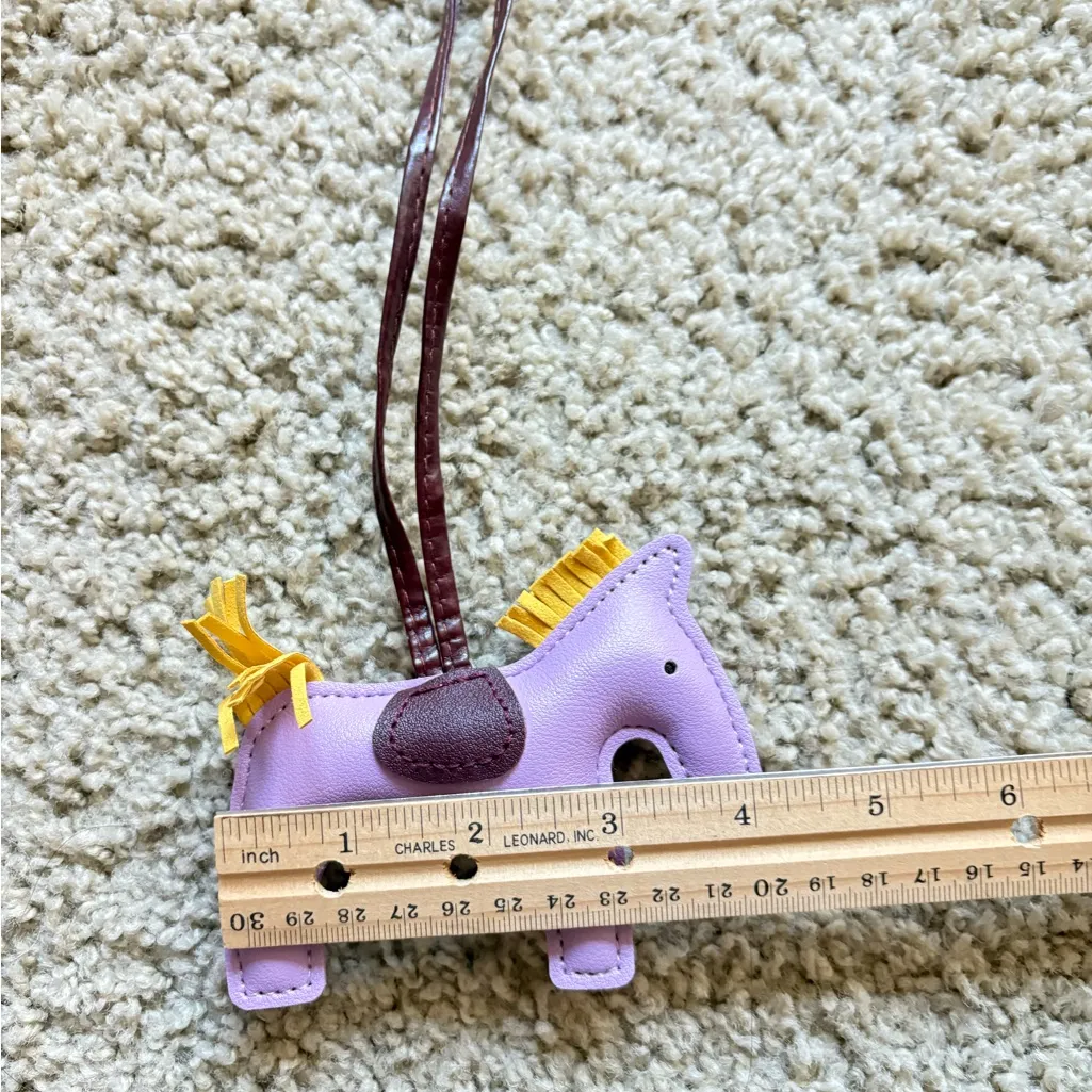 Lavender‎ Faux Leather Horse Bag Charm Keychain Accessory New Brown - Image 4