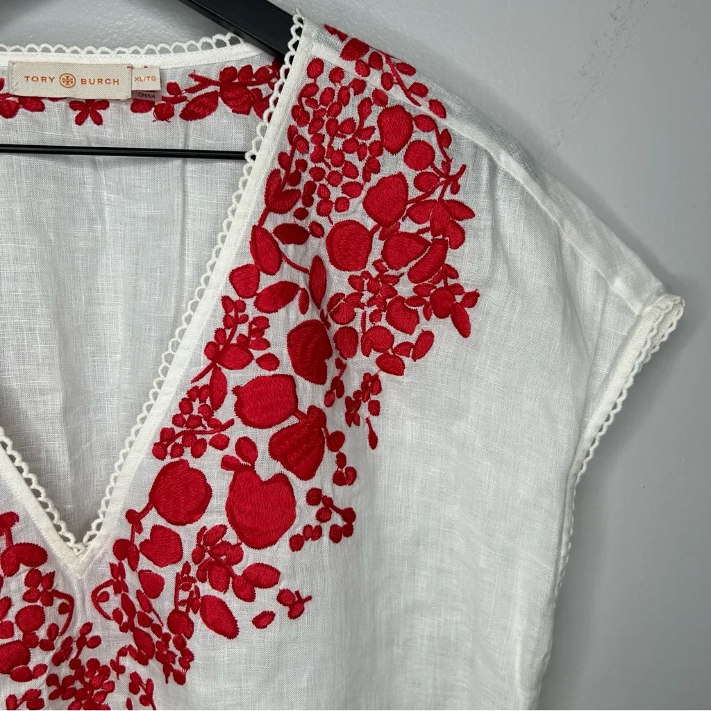 Tory Burch Issy Linen Embroidered Tunic Coverup Size XL - Image 5