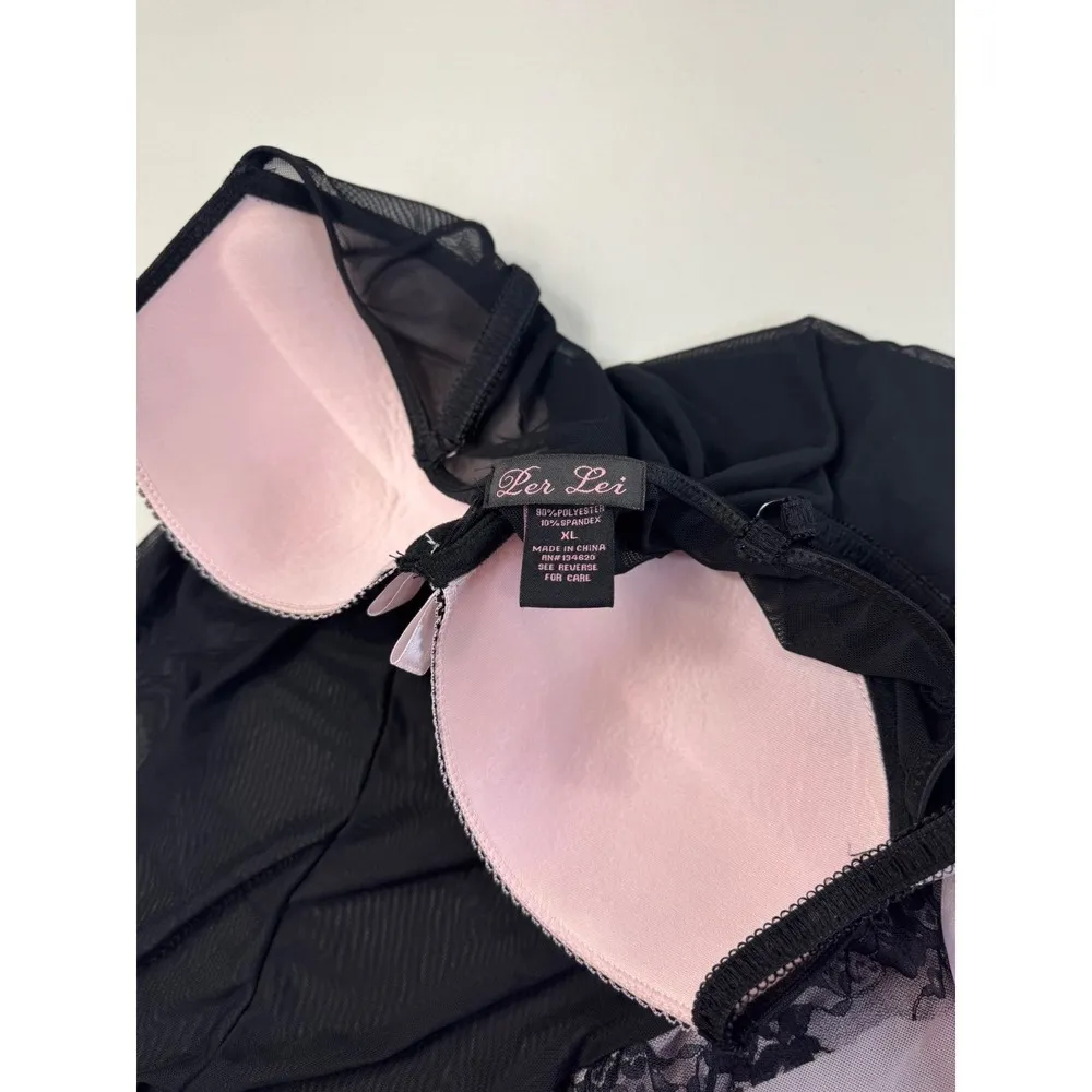 Per lei Black & Pink Lace Babydoll‎ Lingerie Nightie XL Extra Large - Image 6