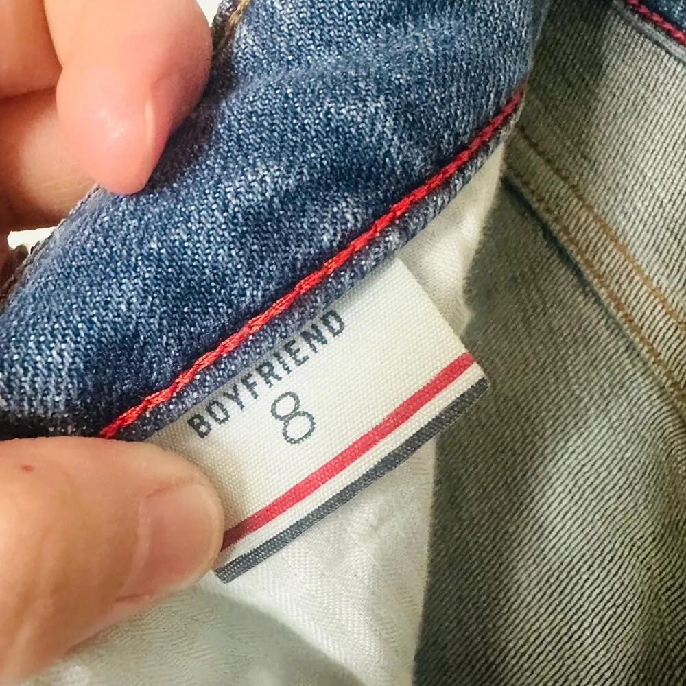 TOMMY HILFIGER Women's Medium Wash Patchwork Y2K Boyfriend Denim Jeans Size 8 - Image 12