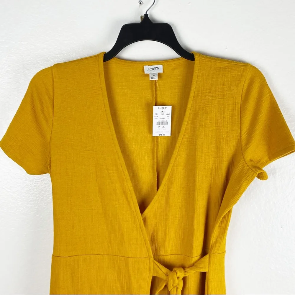 J. CREW Factory Yellow Gold Short Sleeves Wrap Dress, Size Small - Image 8