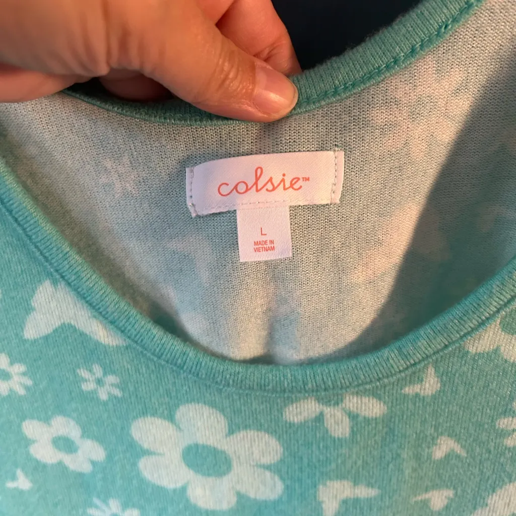 Colsie Mint Floral Soft Cotton PJ Summer Top | Women’s Size Large (New) Green - Image 2