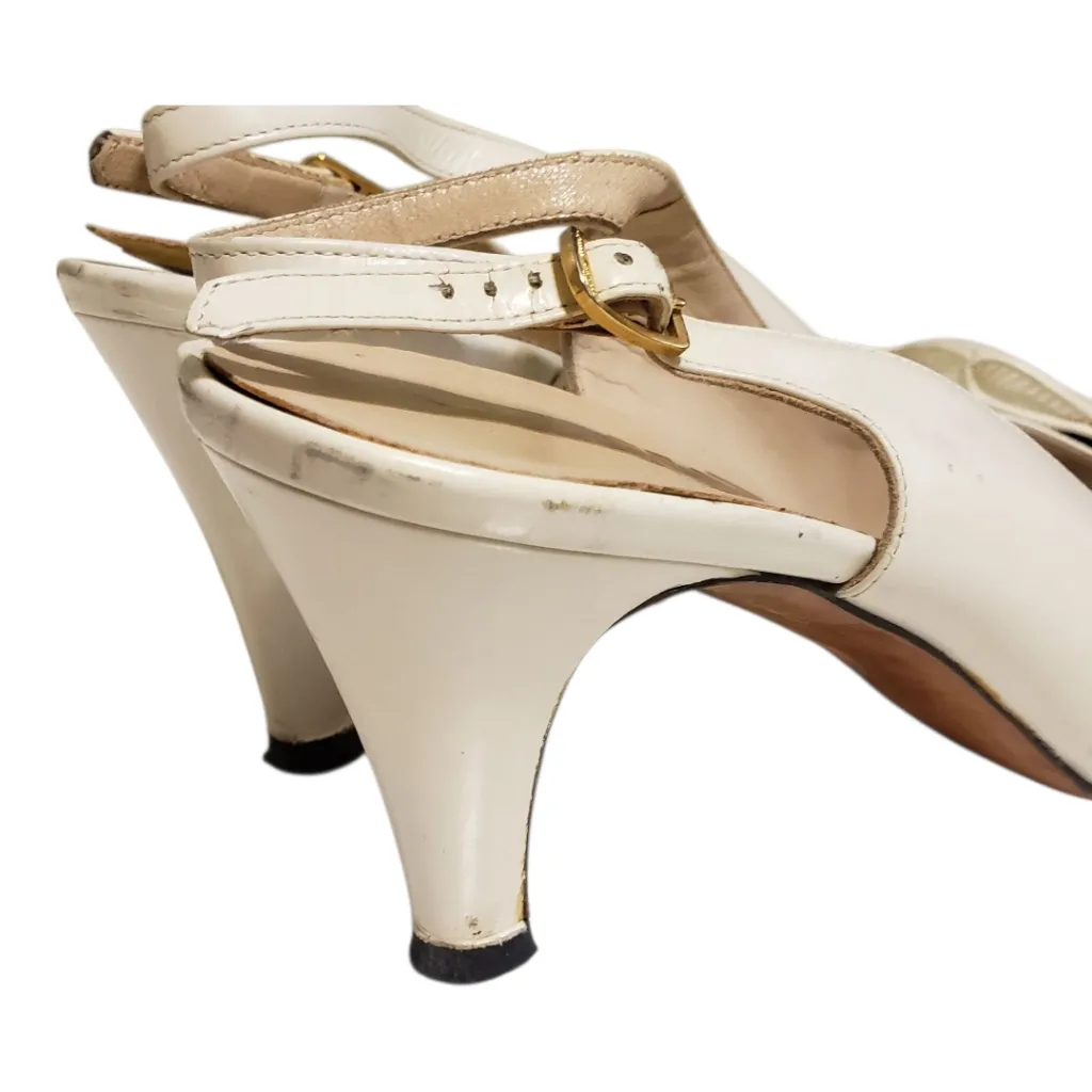 Vintage Salvatore Ferragamo Peep Toe Bow Sling Back Heels Size 9.5 - Image 14