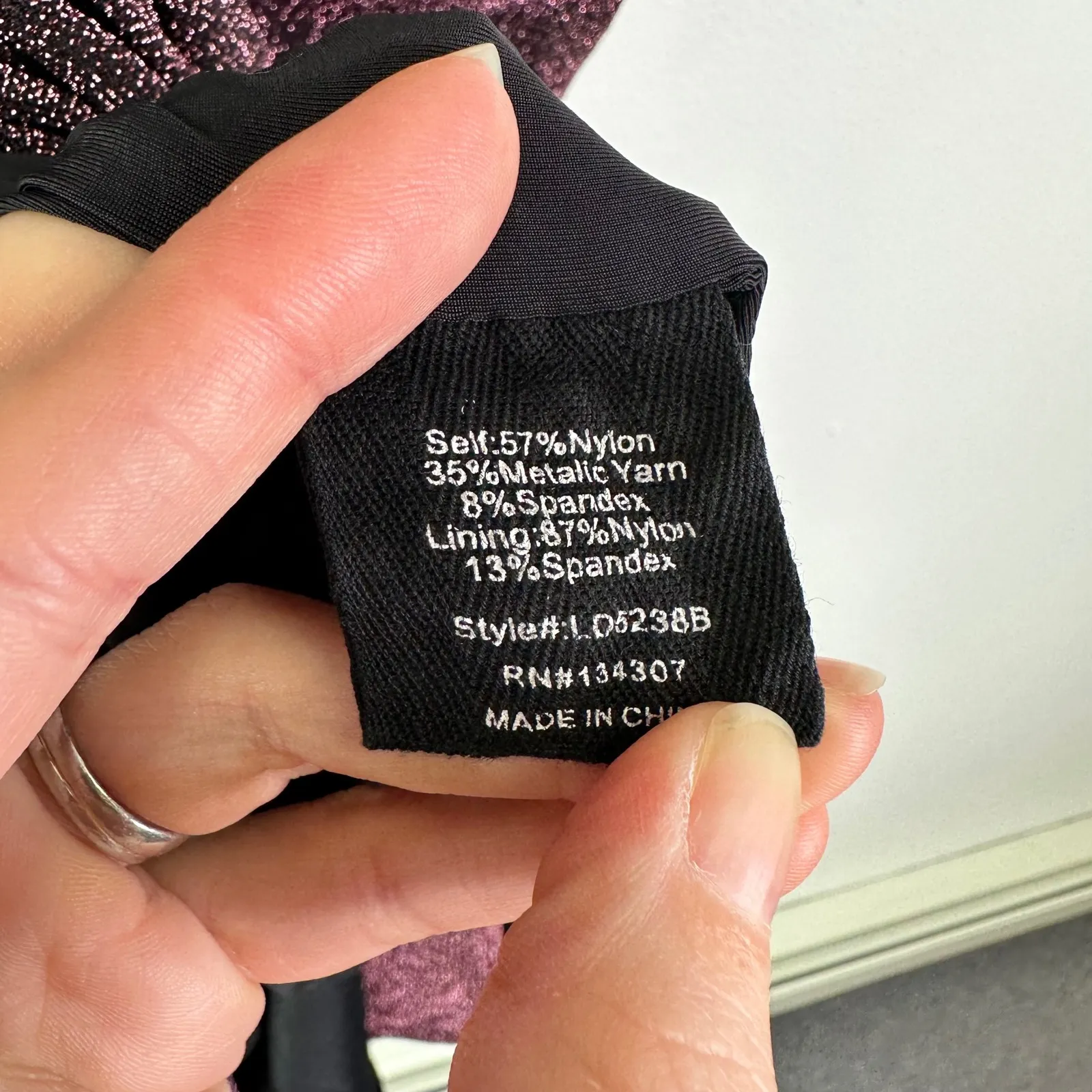 Line & Dot Opal Gown V-Neck Long Sleeve Metallic Shimmer Purple‎ Size L - Image 12