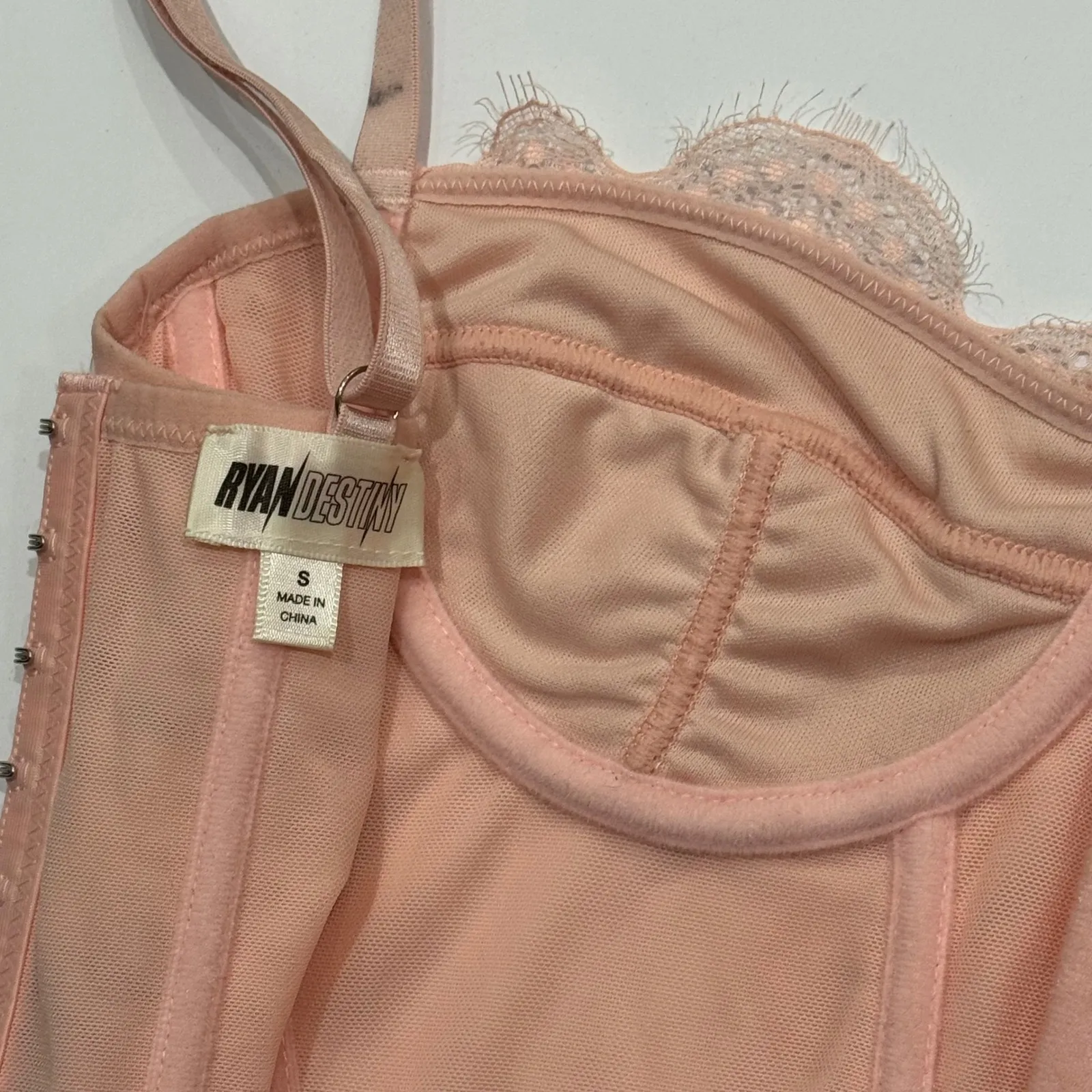 NEW PacSun Ryan Destiny Corset Top Small‎ Pink Lace Bustier Adjustable Straps - Image 7