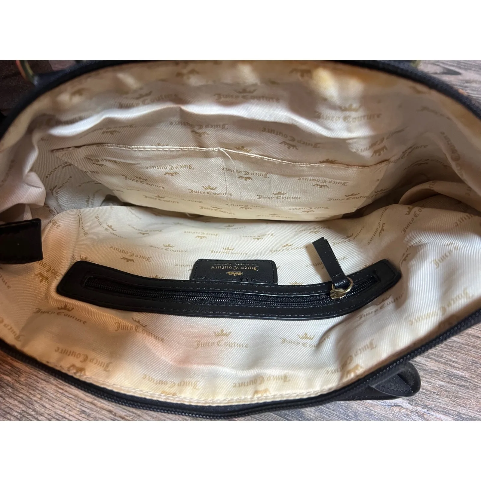 Juicy Couture Black Faux Fur Satchel Handbag Gold Logo Detachable Strap Fluffy - Image 7