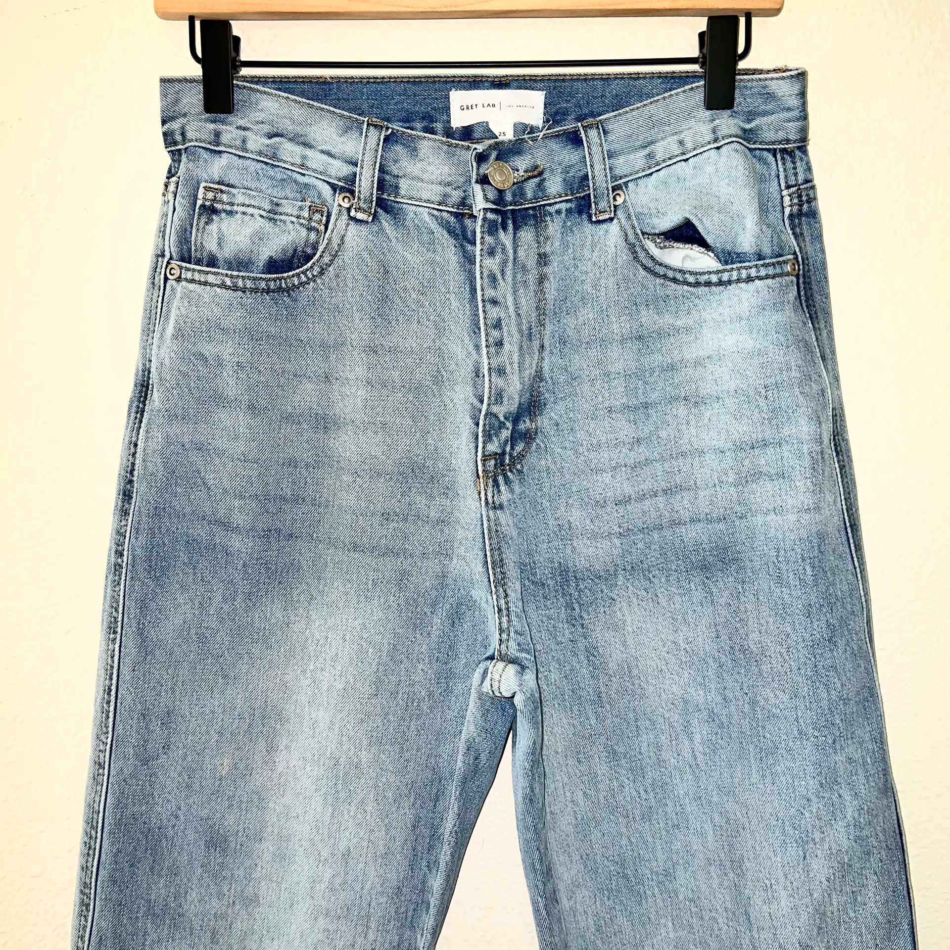 Grey Lab Light Wash High Rise Straight Leg Baggy Jeans with Slit Detail  - Image 3