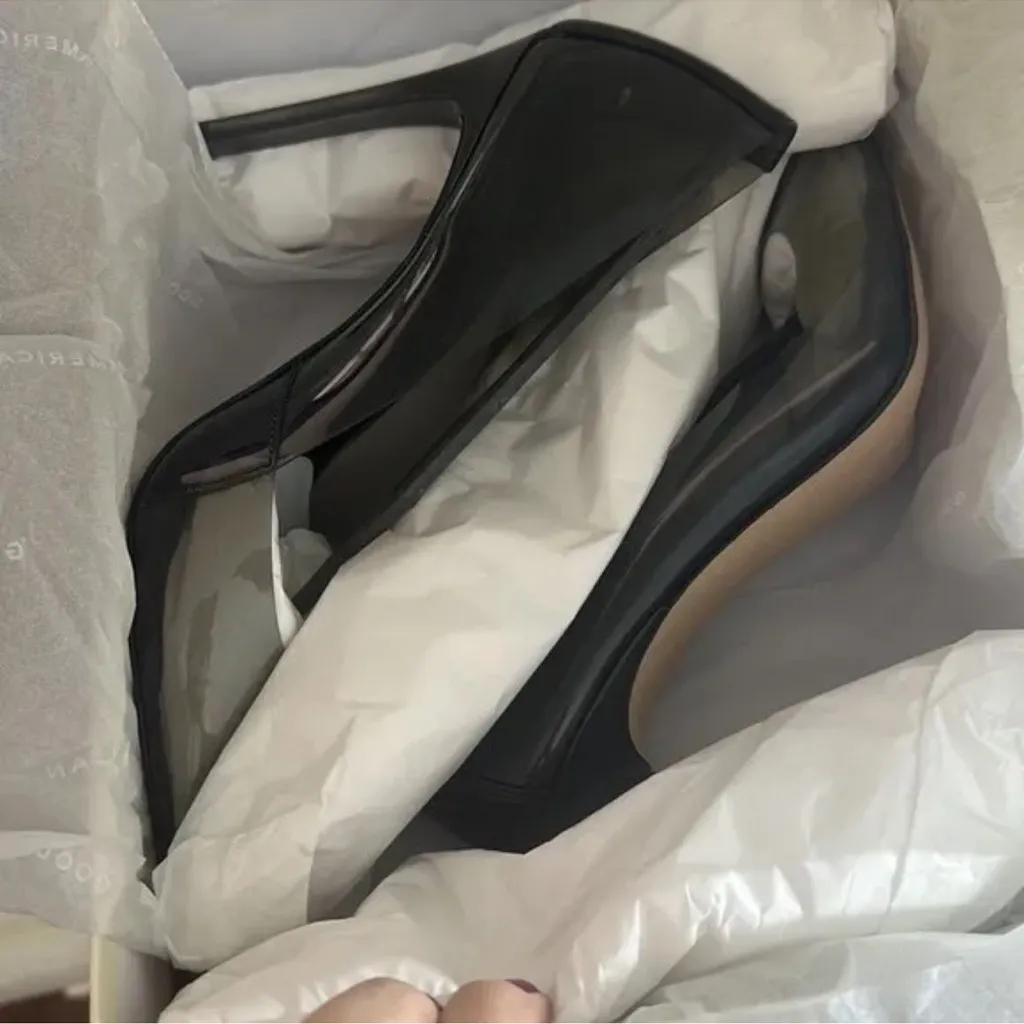 GOOD AMERICAN Cinder-F*cking*Rella Pumps Light Smoke NIB Size 8.5 $169 Lucite - Image 6