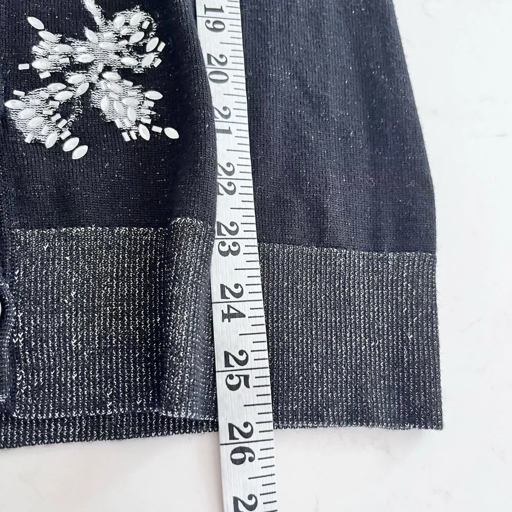 Diane von Furstenberg Black Merino Wool Floral V-Neck Button Cardigan Sweater M - Image 8