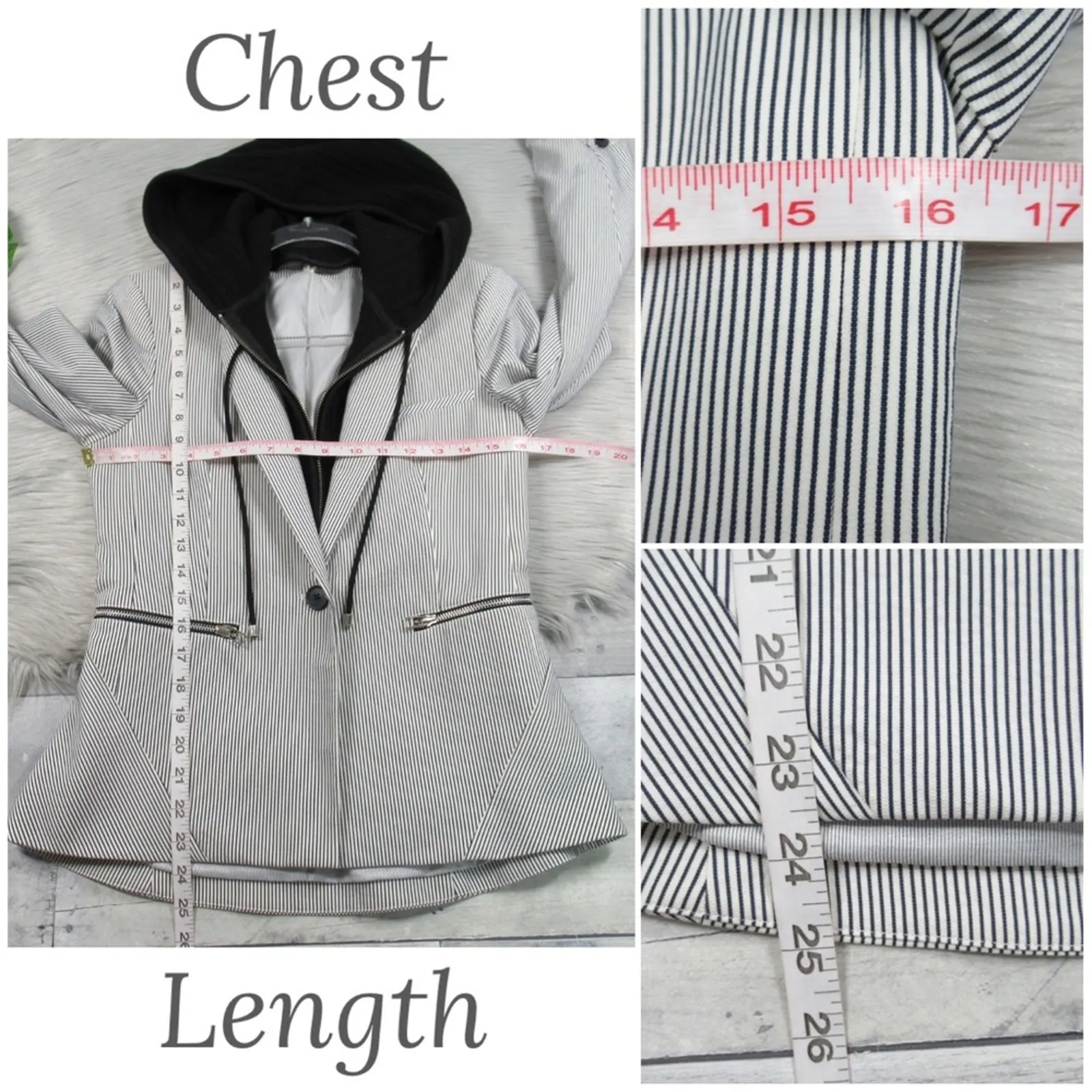 VERONICA BEARD Railroad Striped Blazer Removable Knit Hoodie Dickey Women Size 4 - Image 10