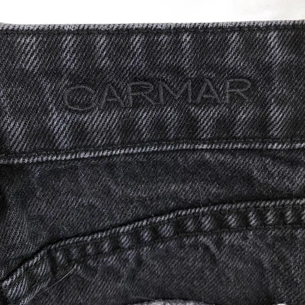 Carmar Black High Rise Slim Fit Distressed Floral Embroidered Denim Skirt Black Size 24 - Image 6