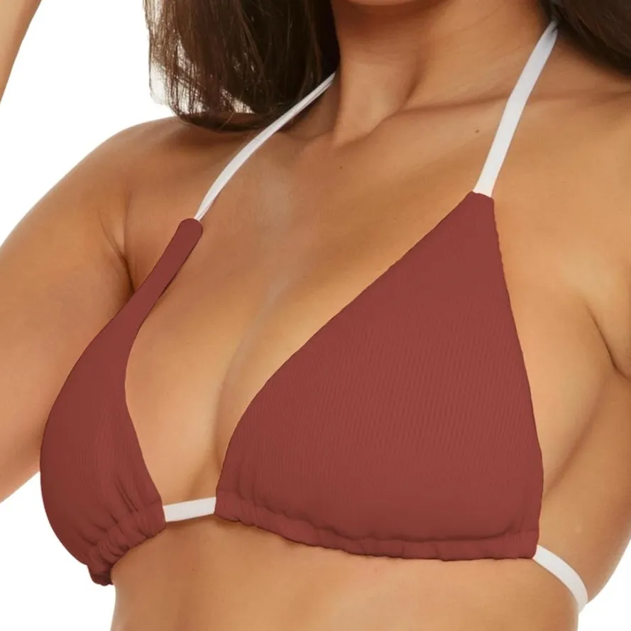 NWT BECCA Color Play Triangle Bikini Top Brown & White Tie Back Swim Top - Small - Image 2