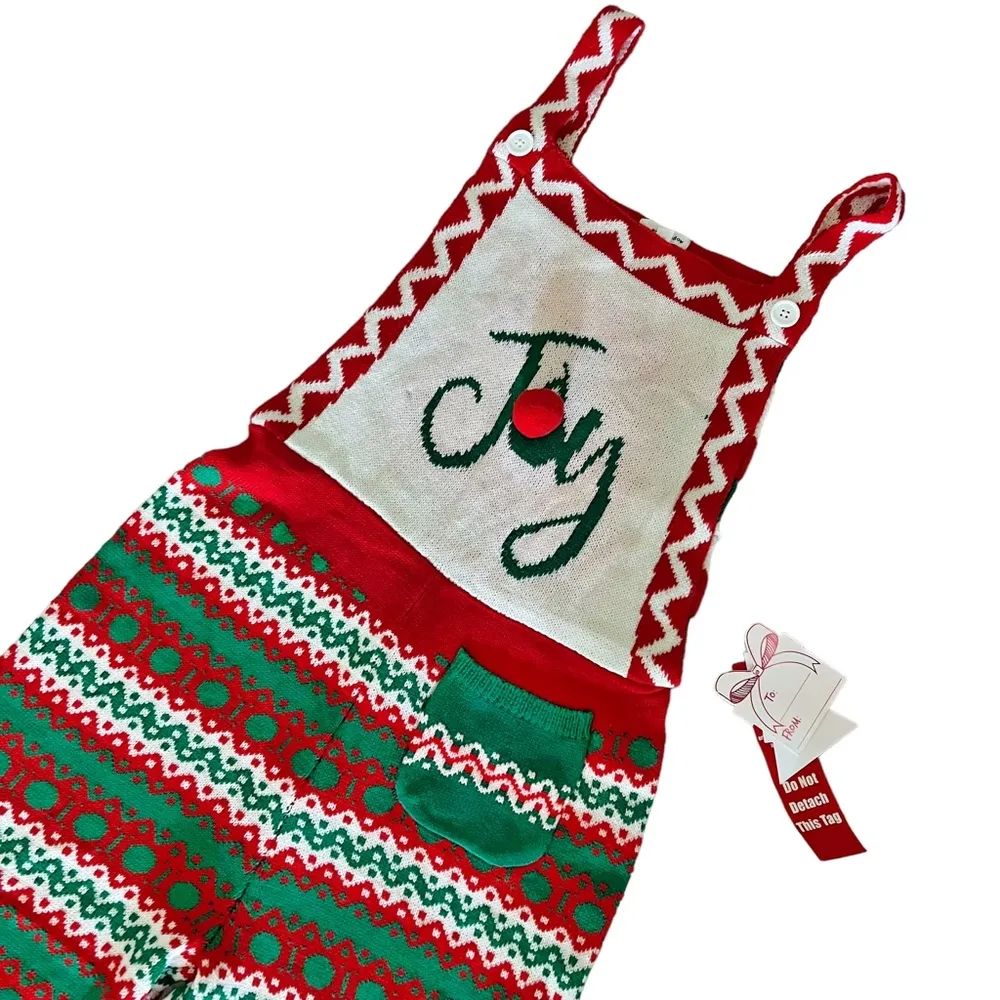 Eyeshadow JOY Christmas Knit Straight-Leg Overalls Holiday Jumpsuit Size L NWT - Image 7