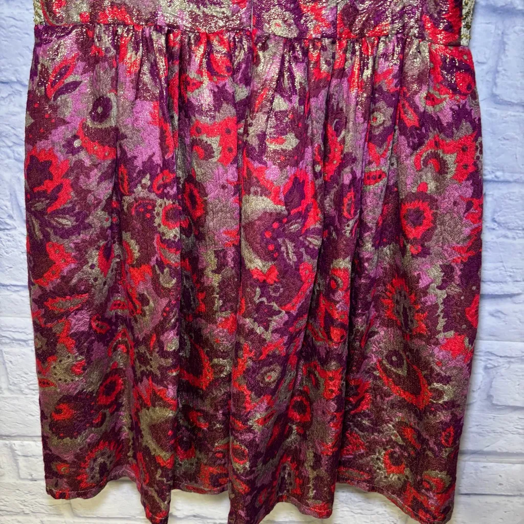 Anthropologie Wren Gold Sequin Floral Jacquard Cocktail Dress Size Medium Bling - Image 12