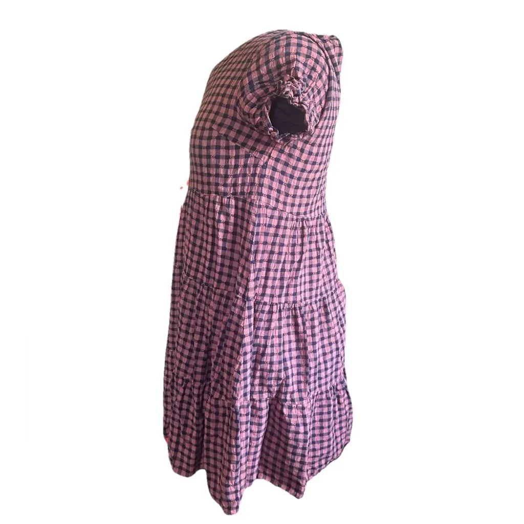 EUC Madewell Short-Sleeve Tiered Mini Dress in Gingham Check Size Small - Image 2