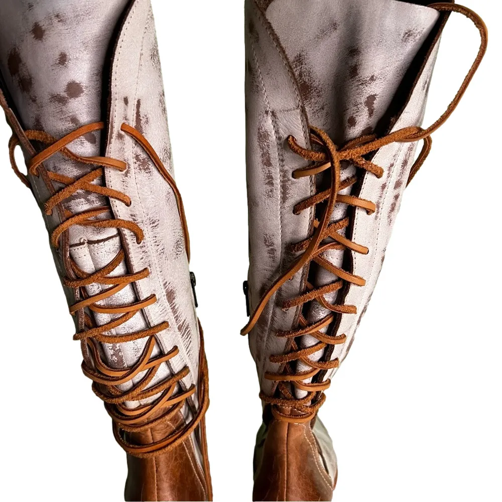 Freebird by Steven Cosmo Beige Distressed Leather Boot Size 8 #260107 - Image 5