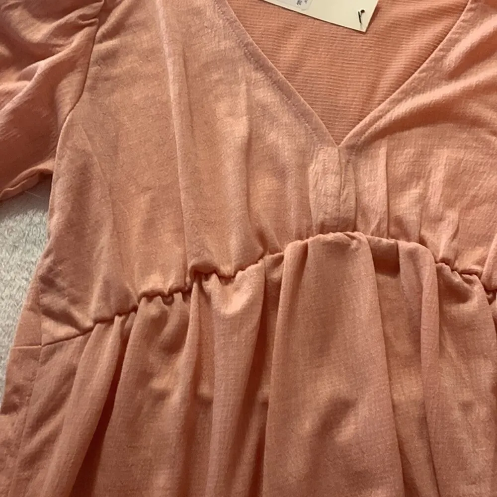 Glo fashion francescas womens small new pink puff sleeve baby doll shirt pink - Image 6