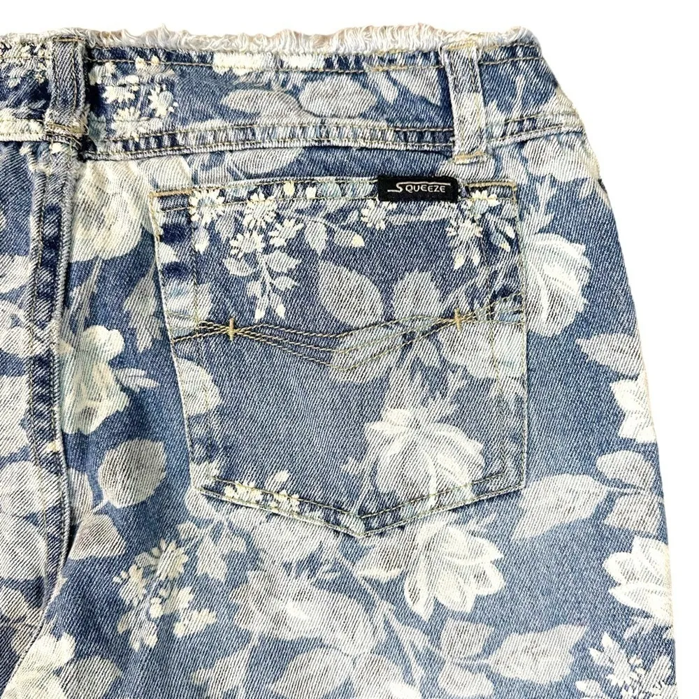 Stephen Hardy Squeeze Y2K Vintage Floral Low Rise Cropped Jeans Raw Hem Size 7/8 Blue - Image 4