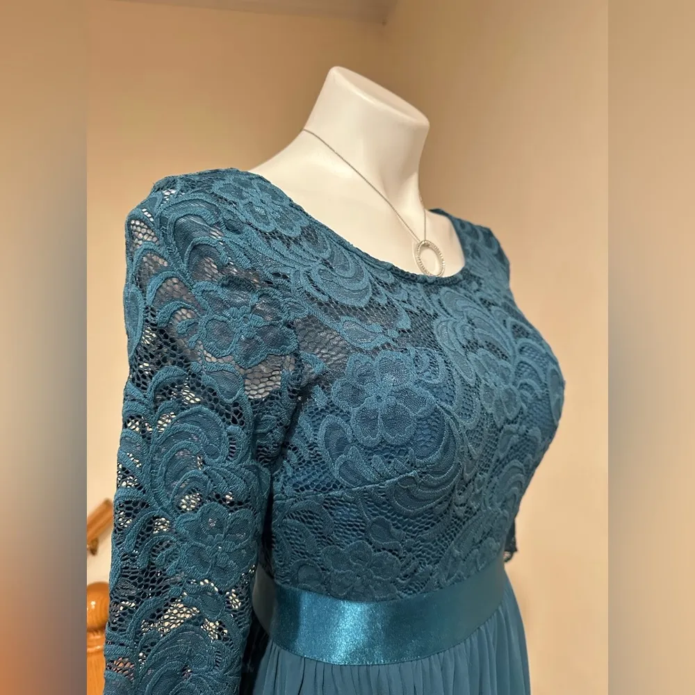 Ever-Pretty ElegantTeal 3/4 Sleeve Empire Waist Maxi Bridesmaid Dresses … - Image 4