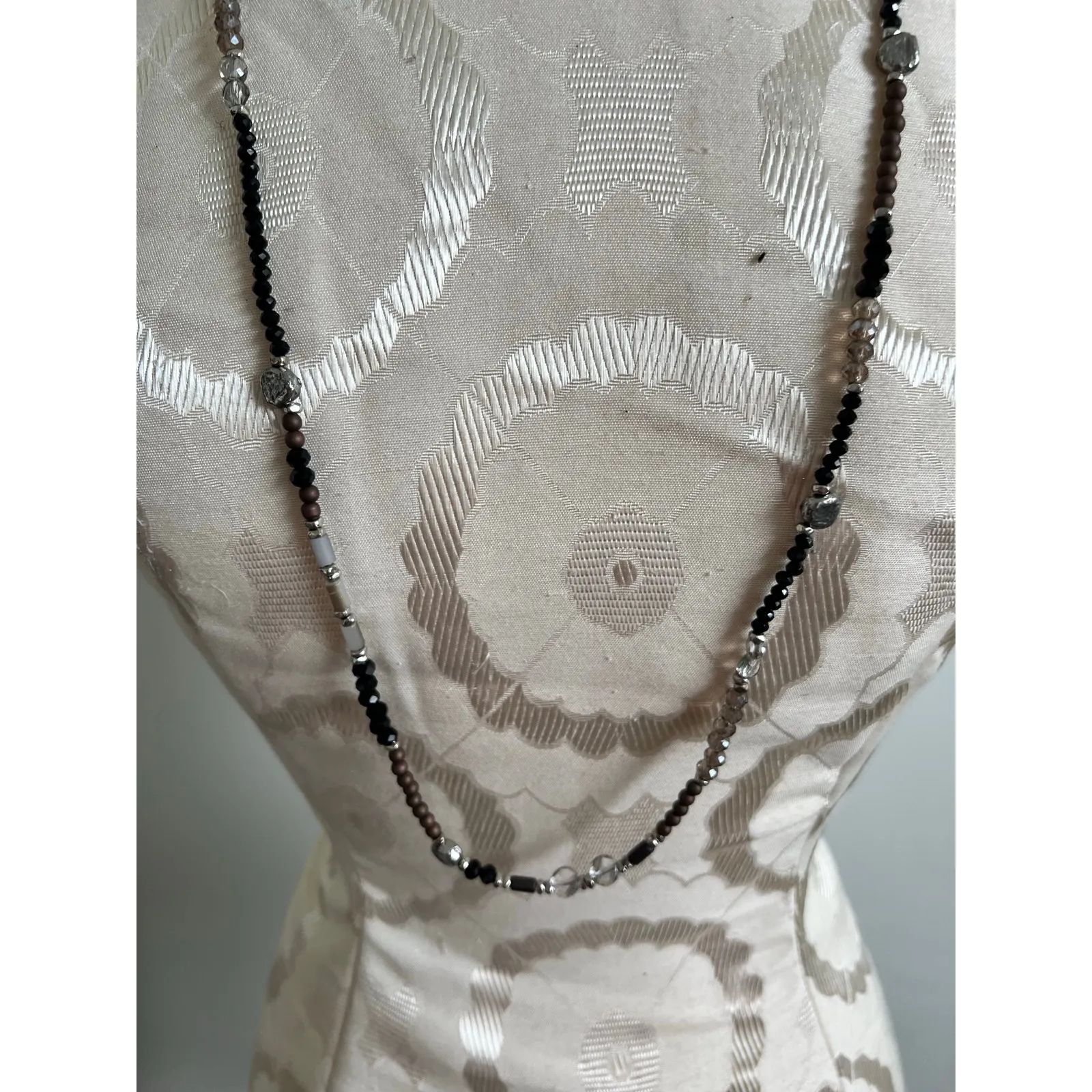 Beaded Metallic Earth Tones Long Necklace Black - Image 6
