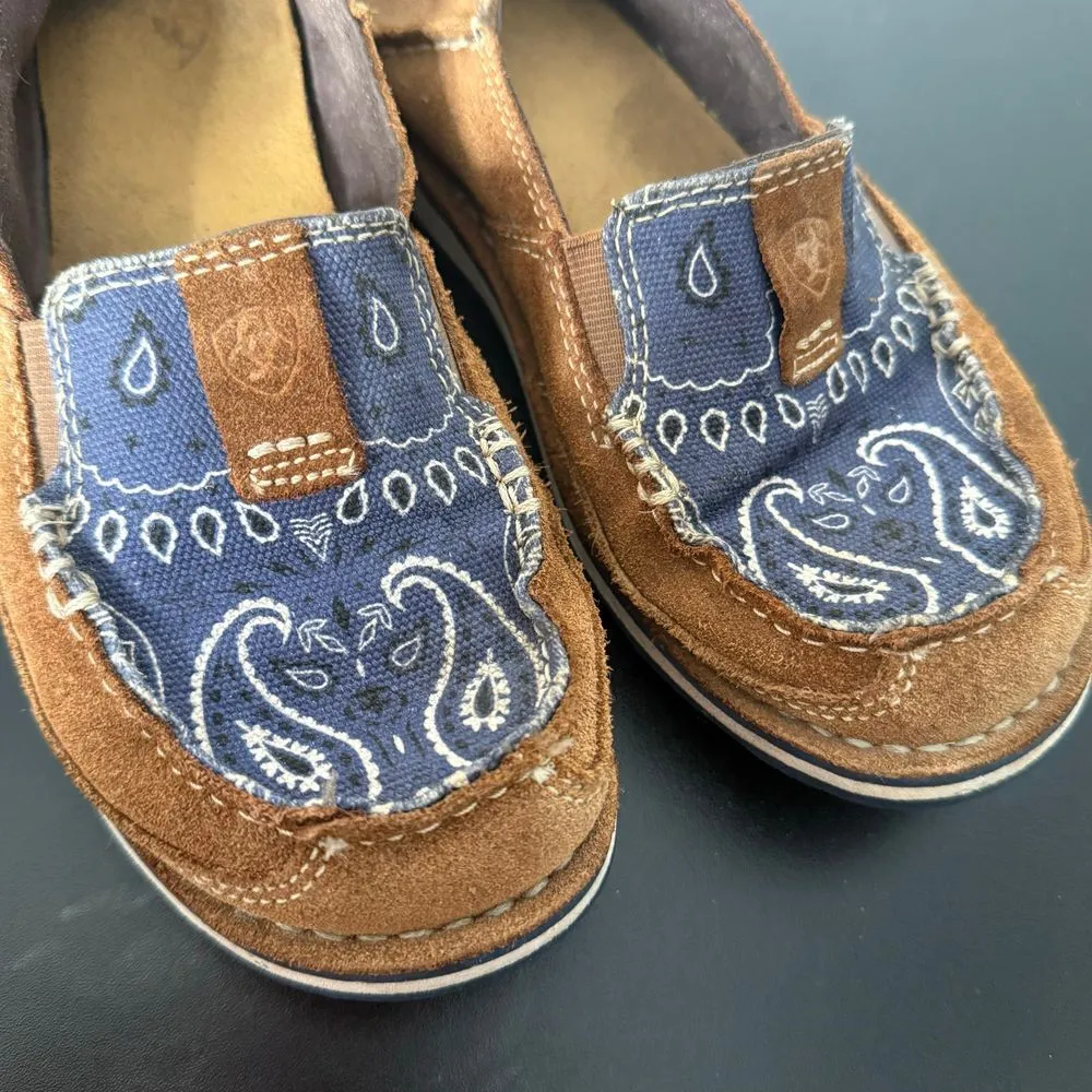 Ariat Women Size 5.5 Cruiser Brown Suede Leather Shoes Blue Paisley Bandanna Moc - Image 11