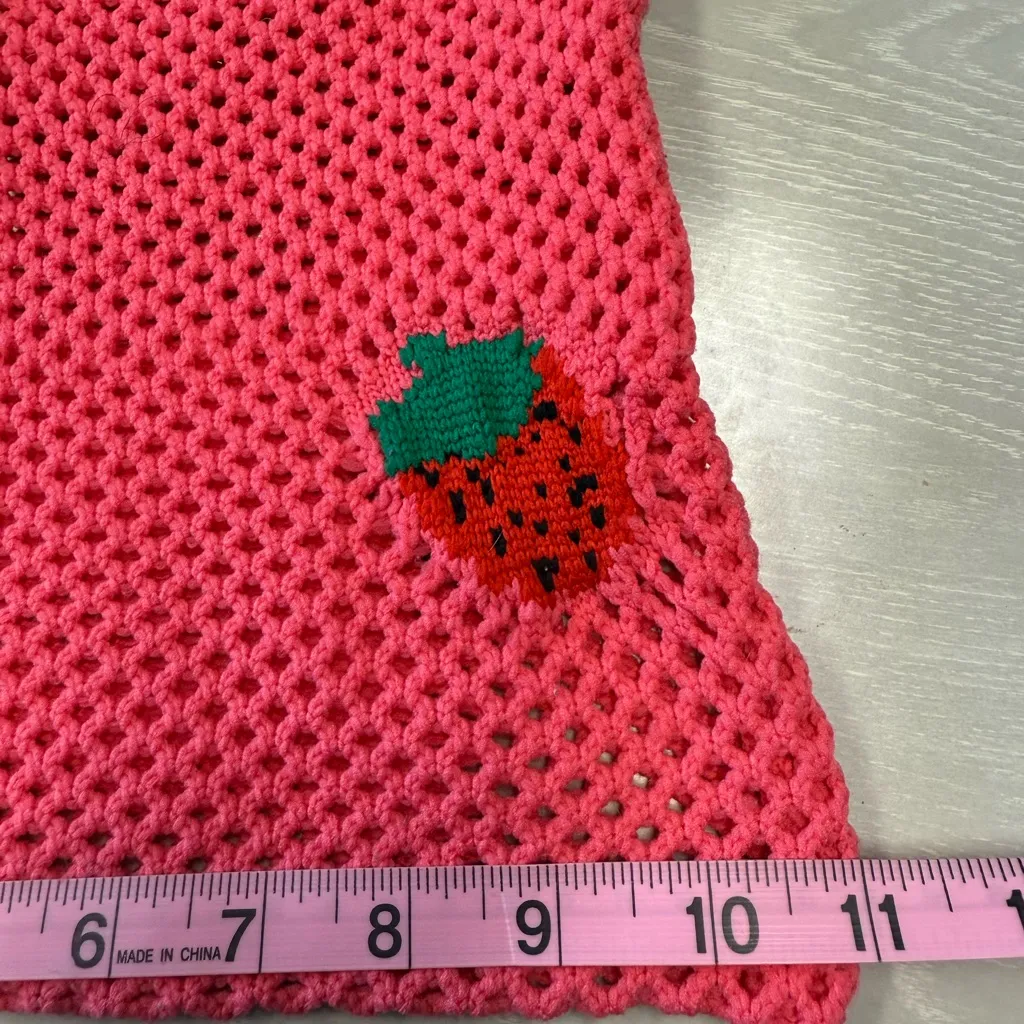 Strawberry Woman Crochet Boho Cottagecore Tote‎ Bag Pink - Image 5