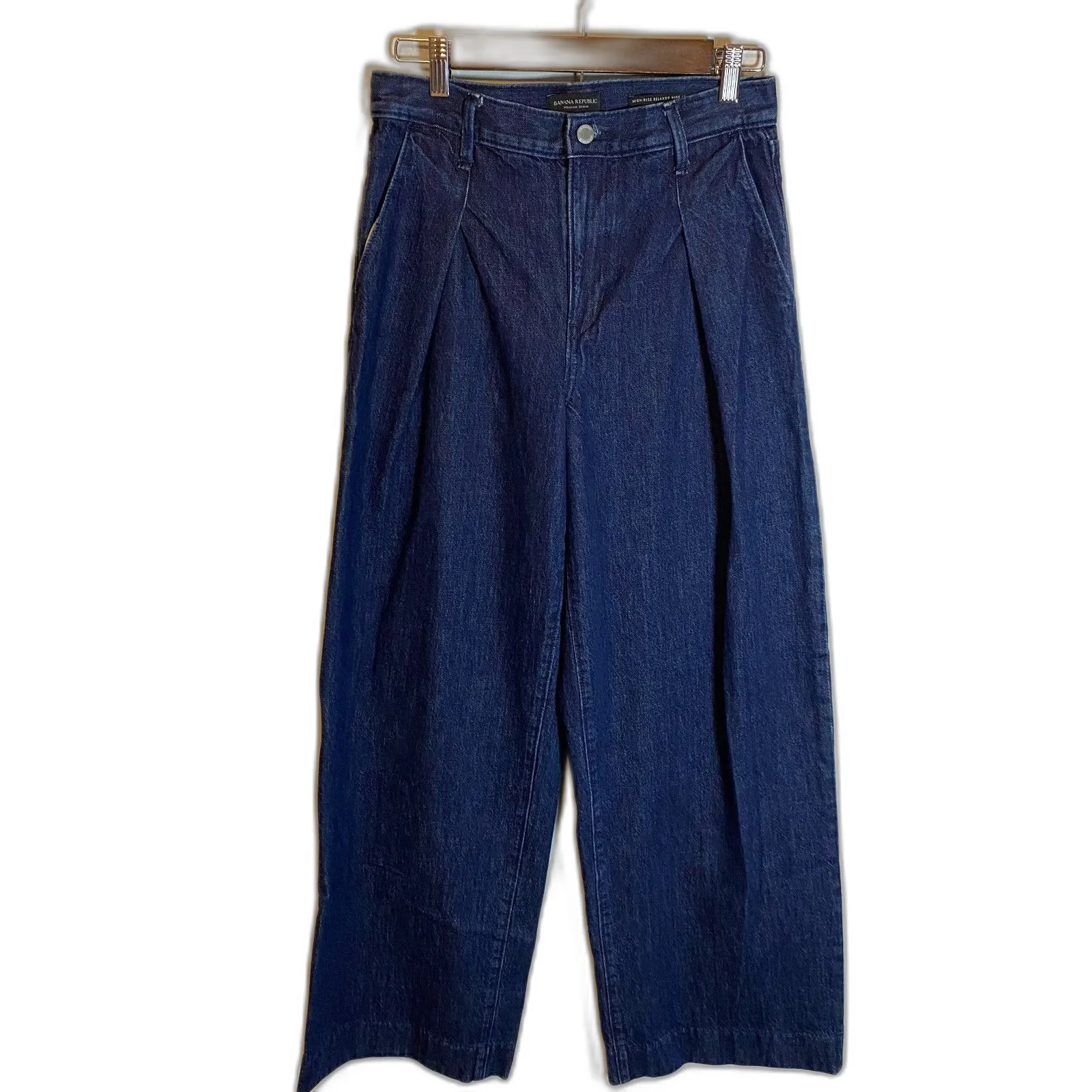 Banana Republic Jeans Women's Size 26 Blue High Rise Wide Leg Pleated Dark Wash - Image 2