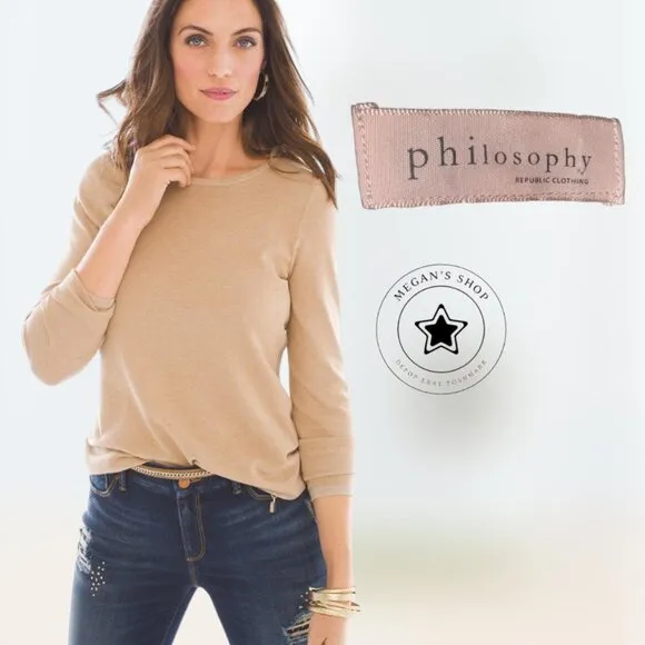 Preppy Nordstrom Philosophy Mute Pink 3/4 Sleeves Sweater Top Women's Size M - Image 2