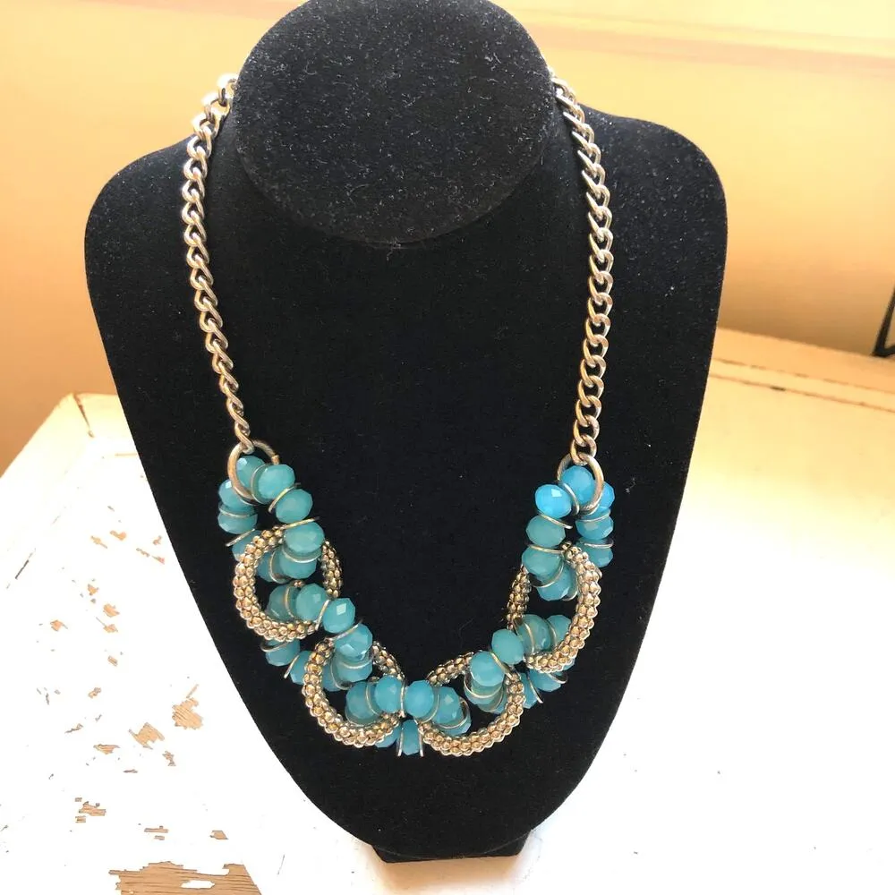 Vintage Silver Twisted Snake Choker & Silver Blue Circle Statement Necklace - Image 3