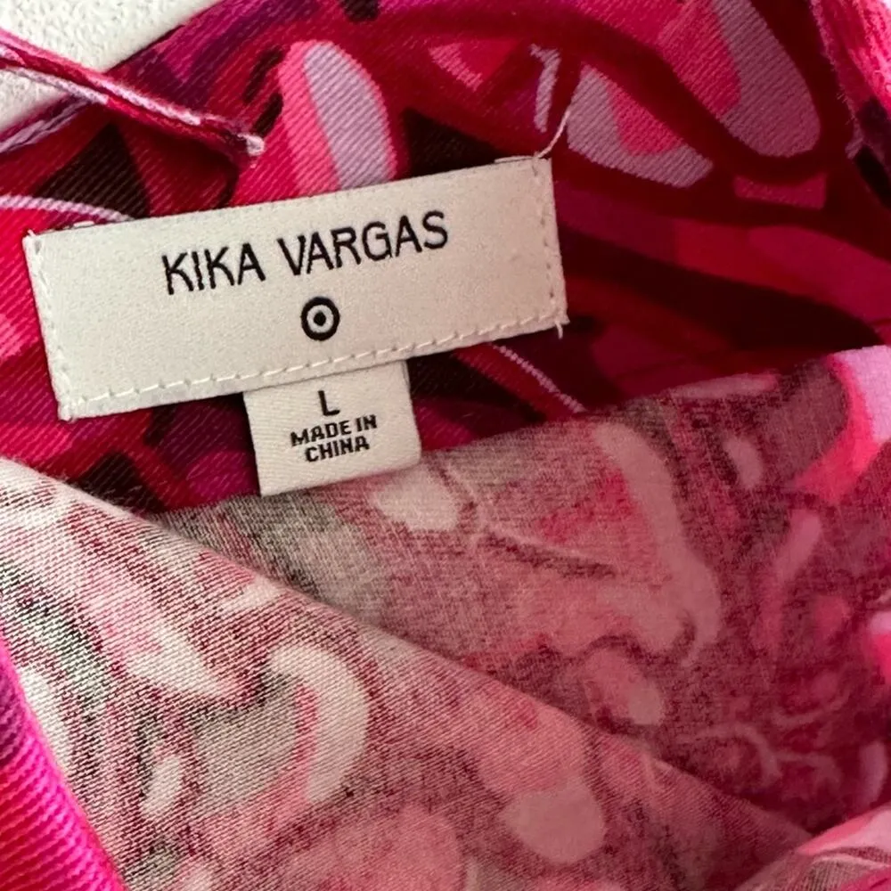 Kika Vargas X Target Blouse Top Pink Floral Mum Extreme Puff Sleeve Scallop L Size L - Image 3