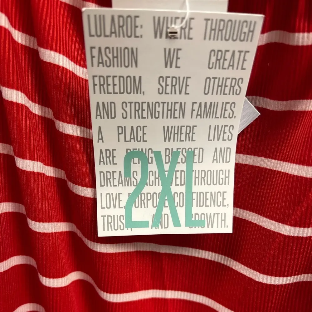 LuLaRoe Jody  Long Sleeve Peasant Dress Red And White Stripe Size 2XL NWT - Image 8