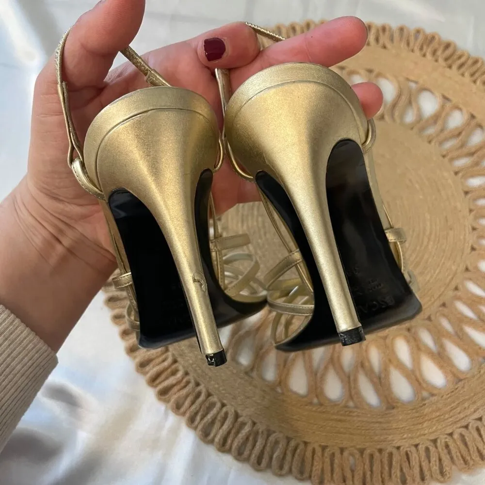 Escada Gold Strappy Heeled Sandals Size EU 38 - Image 6