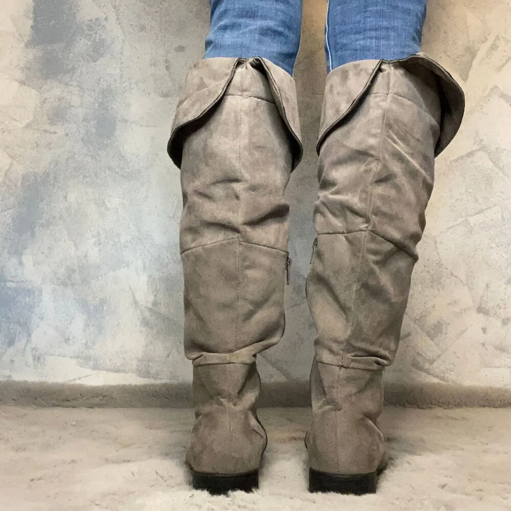 American Eagle  Boots Tall Knee High Gray Cuban Heels Zipper size 7 - Image 3