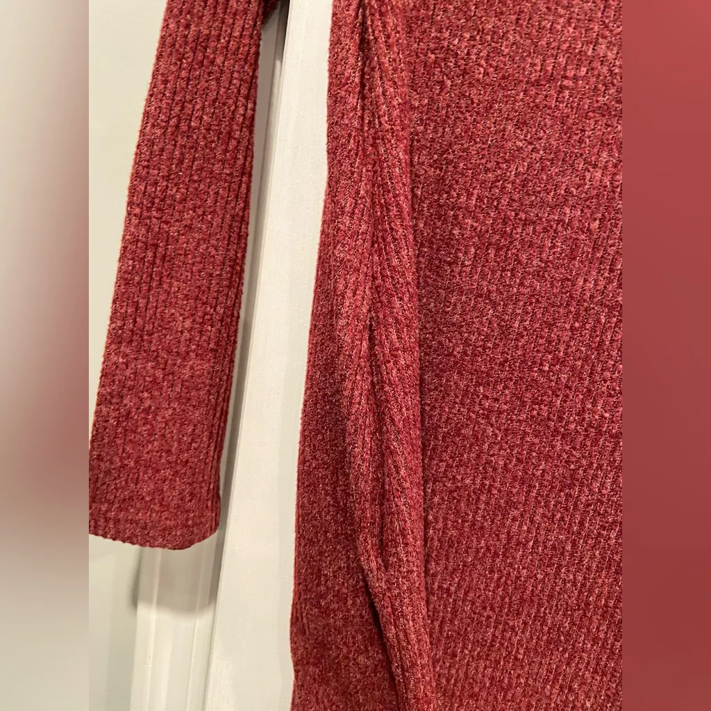Hemish USA Size M Burgundy Ribbed Knit Long Sleeve Henley Mini Dress Wood Button Red Size M - Image 5