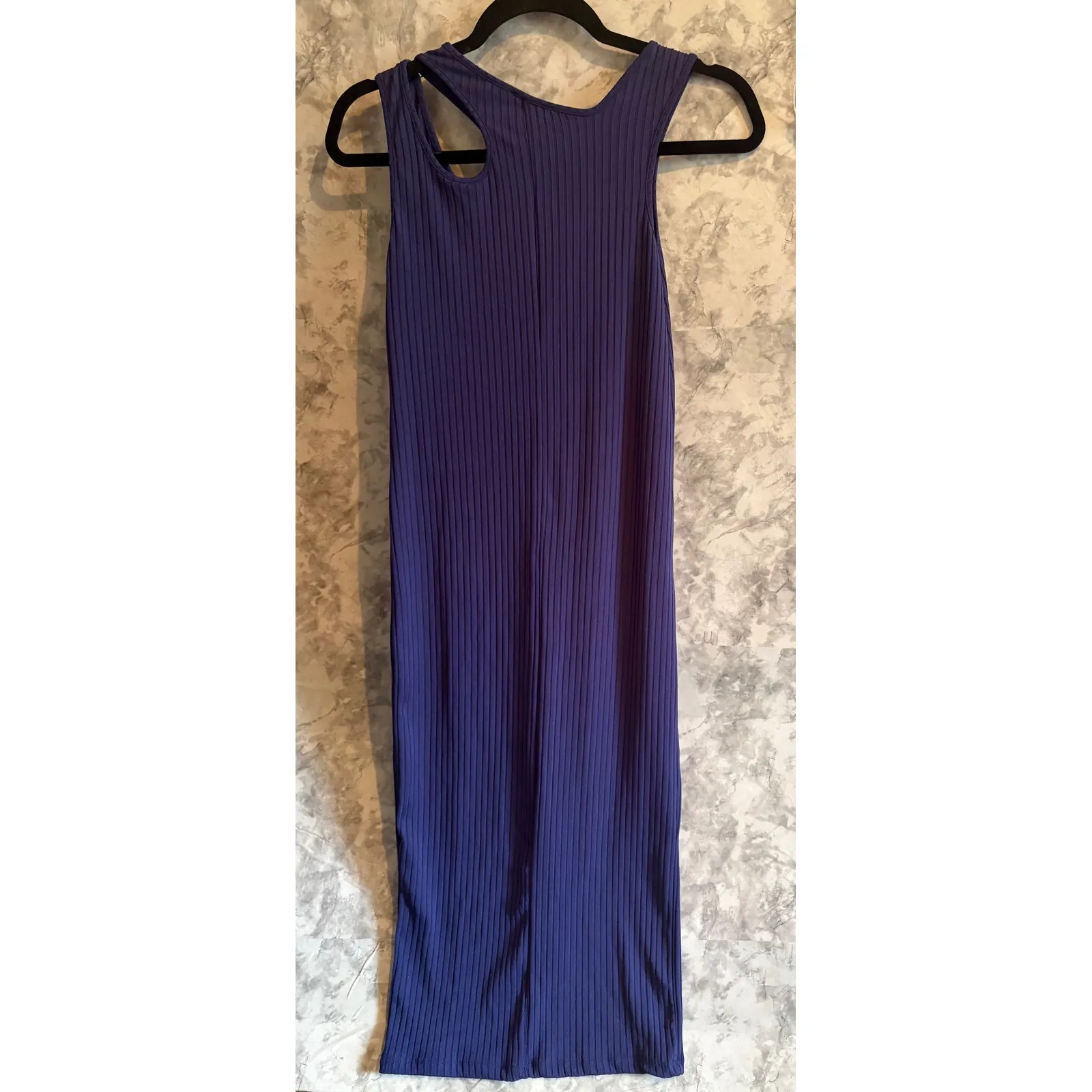 Zara Ribbed Knit‎ Sleeveless Midi Dress Cut Out Neckline Blue M - Image 2