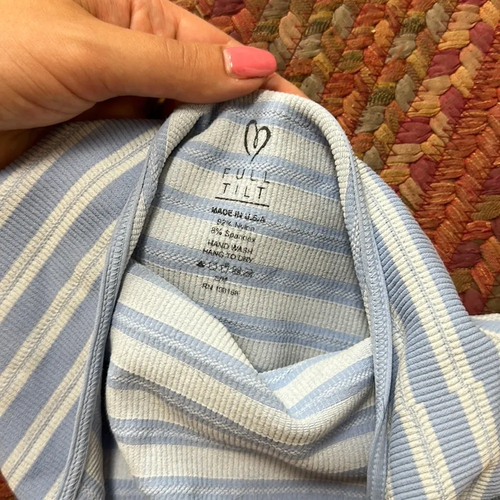 FULL TILT BLUE STRIPE CROP HALTER SEAMLESS TOP - Image 2