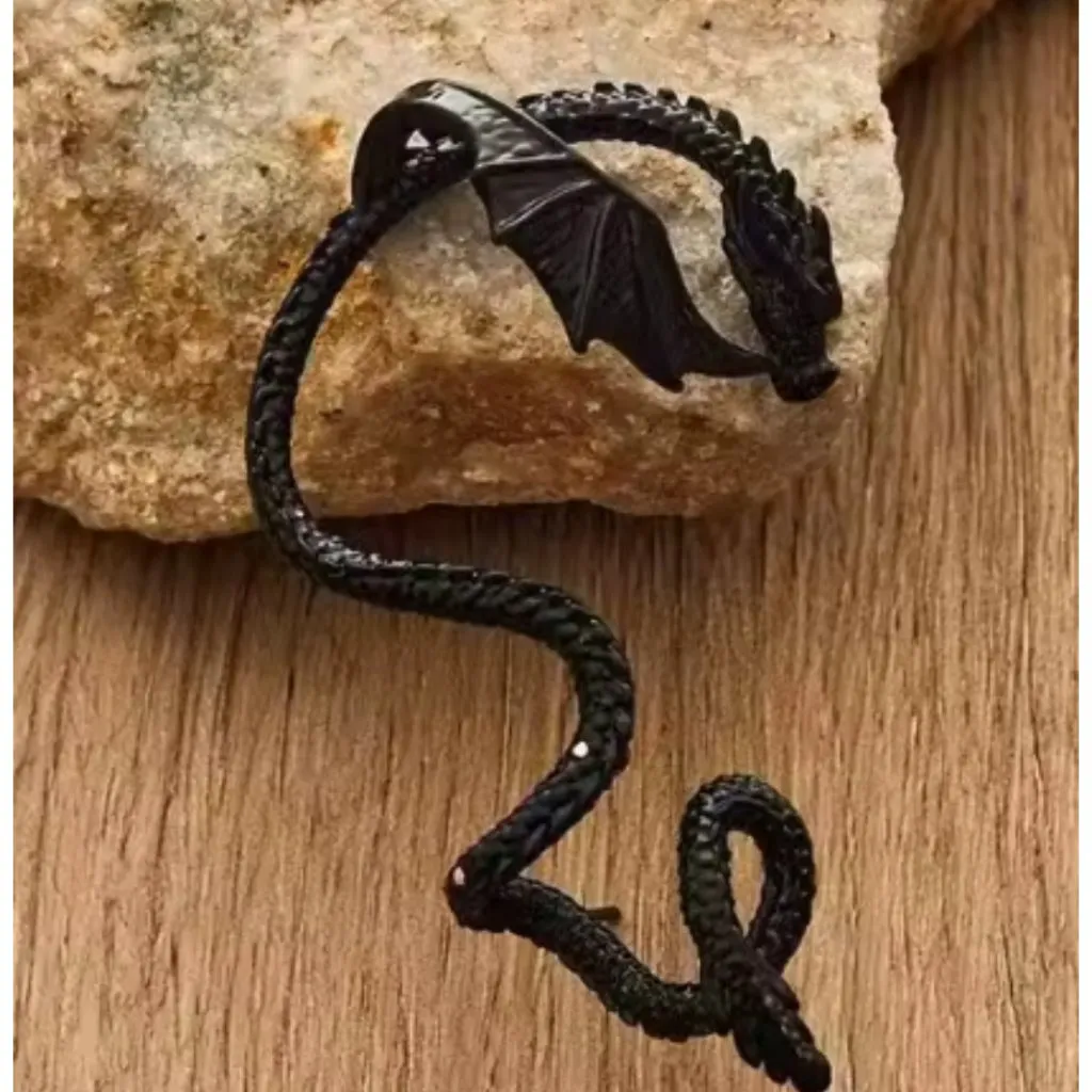 Gothic Dragon Wrap Earrings Black Stud Fantasy Wing Serpent Jewelry Women - Image 3