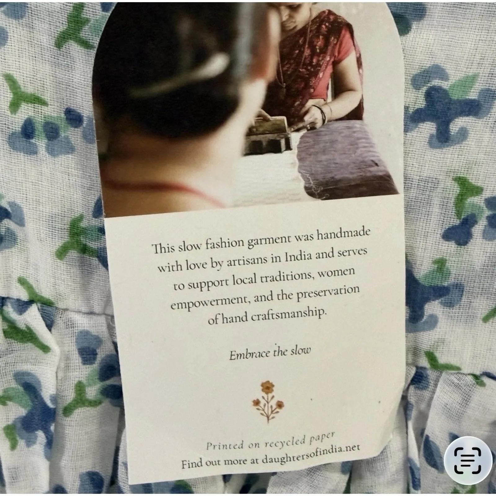 Daughters of India Kyra Mini Dress Size S Puff Sleeve Cotton Azure Floral Print Blue - Image 15