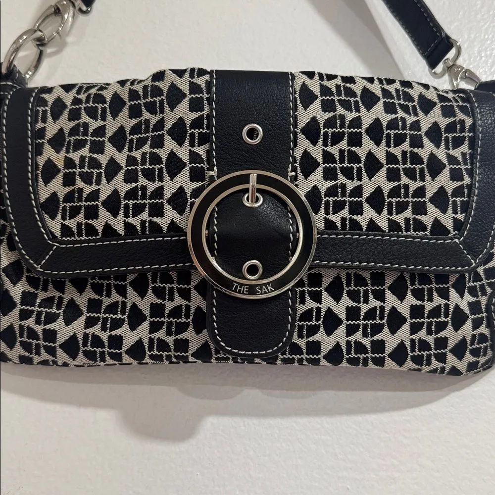 The Sak Black and Cream Geometric Shoulder Bag EUC - Image 2