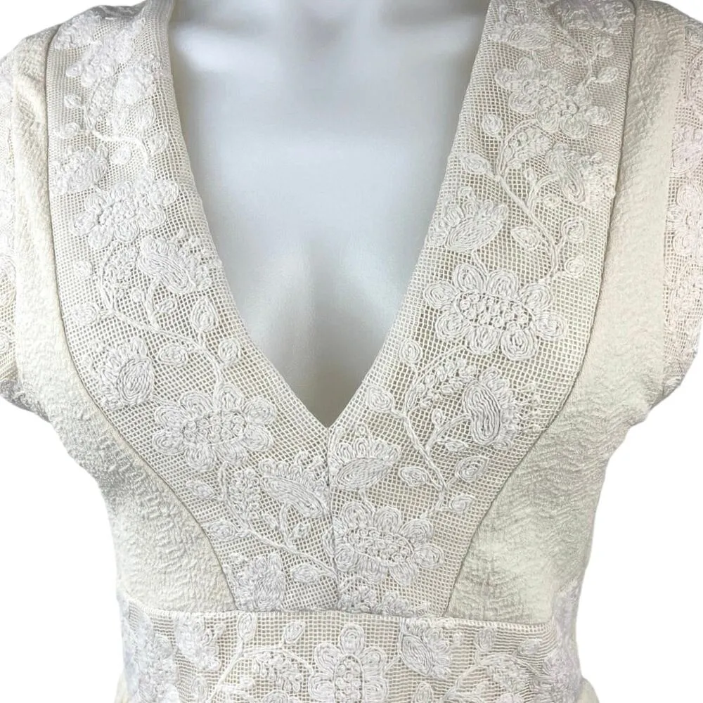 Zara Cream White Embroidered Floral Lace V-neck Sleeveless Romper Jumpsuit Sz S - Image 10