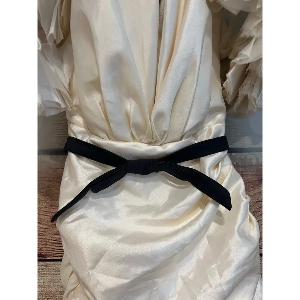 House of CB Agatha Ivory Organza Dress Puff Sleeve Sweetheart Belted Mini Small - Image 6