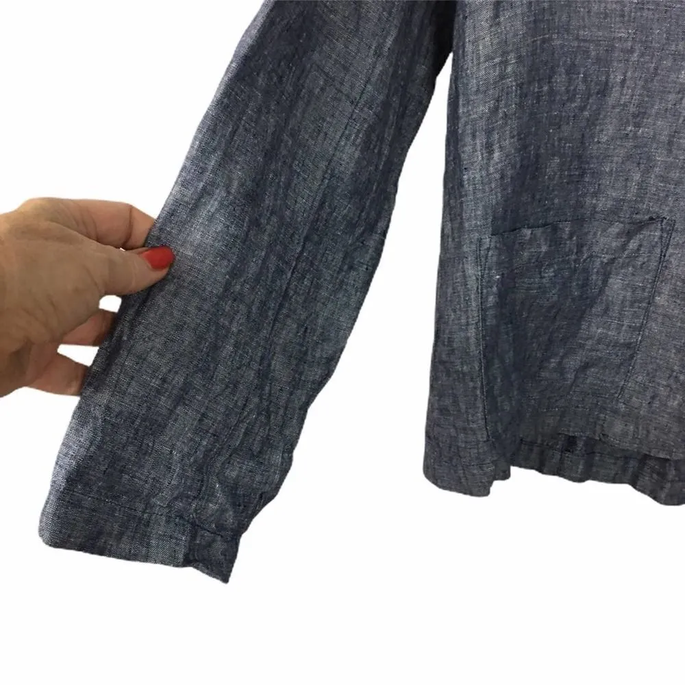 Kenar Linen Blue Chambray Two button Blazer size Medium - Image 3
