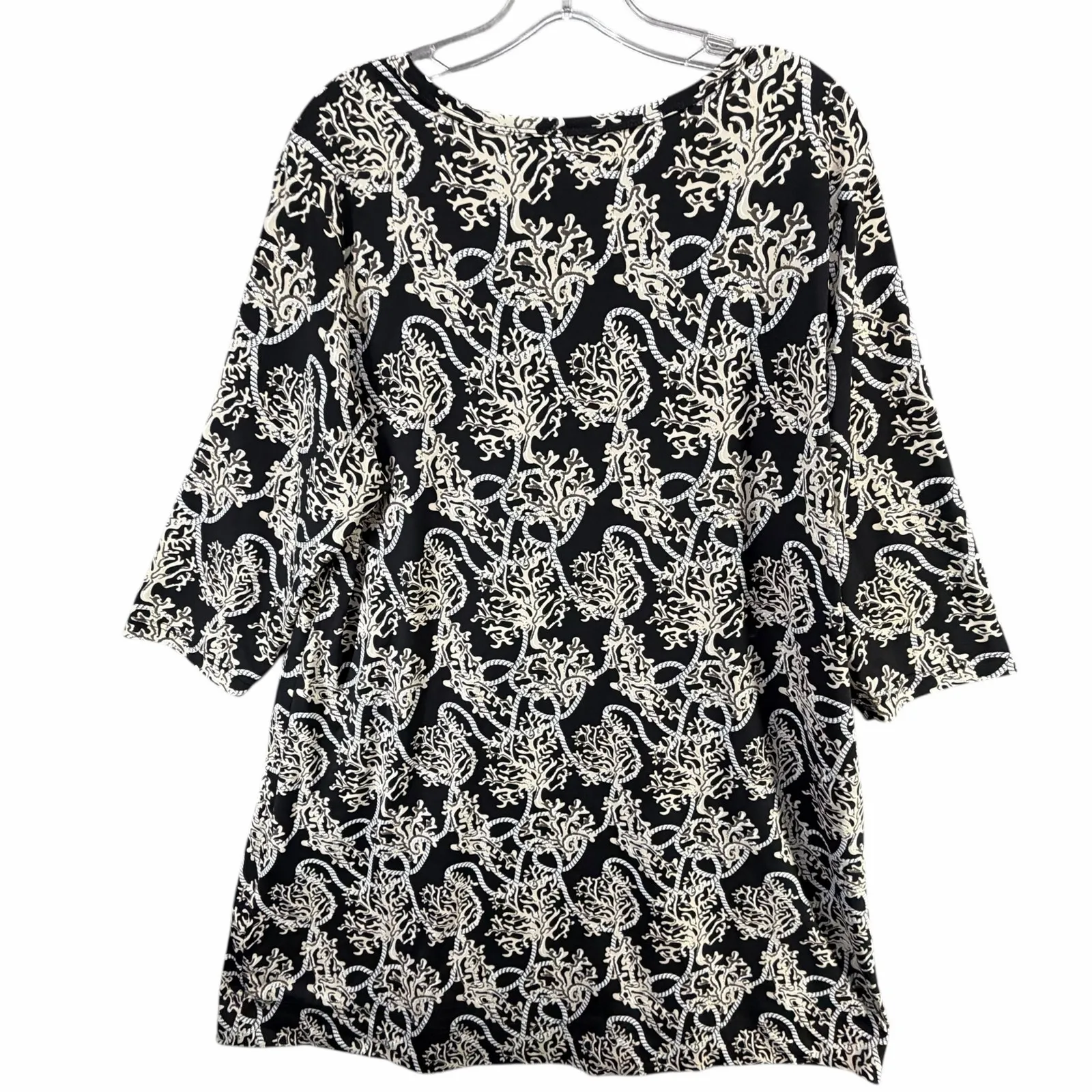 Lulu B Shift Travel Dress Womens 1X Black Beige Nautical Coral Rope Resort Beach - Image 4