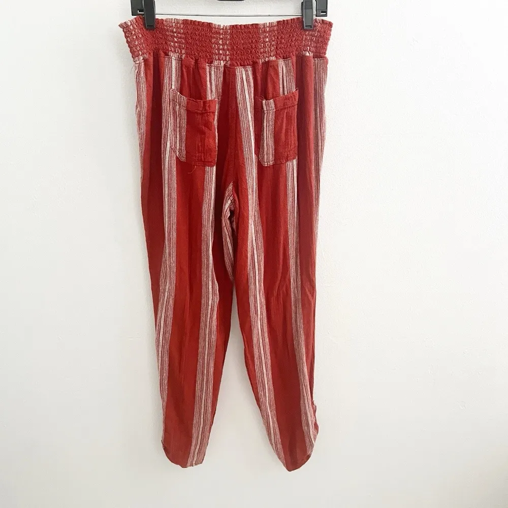 Sincerely Jules Linen Pants MEDIUM Striped Roll Tab Hem Cuffed Boho Smoked Orange - Image 10