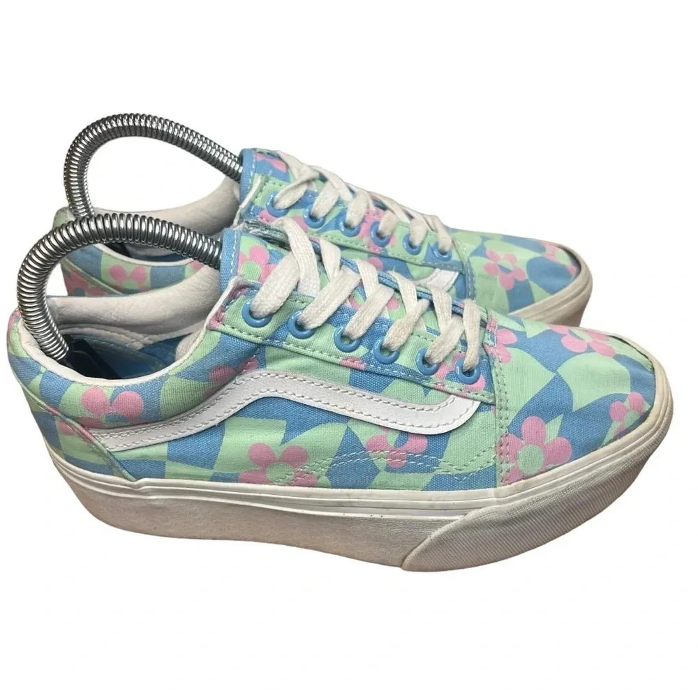 Vans X Awake NY Old Skool Stackform Platform‎ Checkerboard Floral Sneakers W6.5 - Image 9
