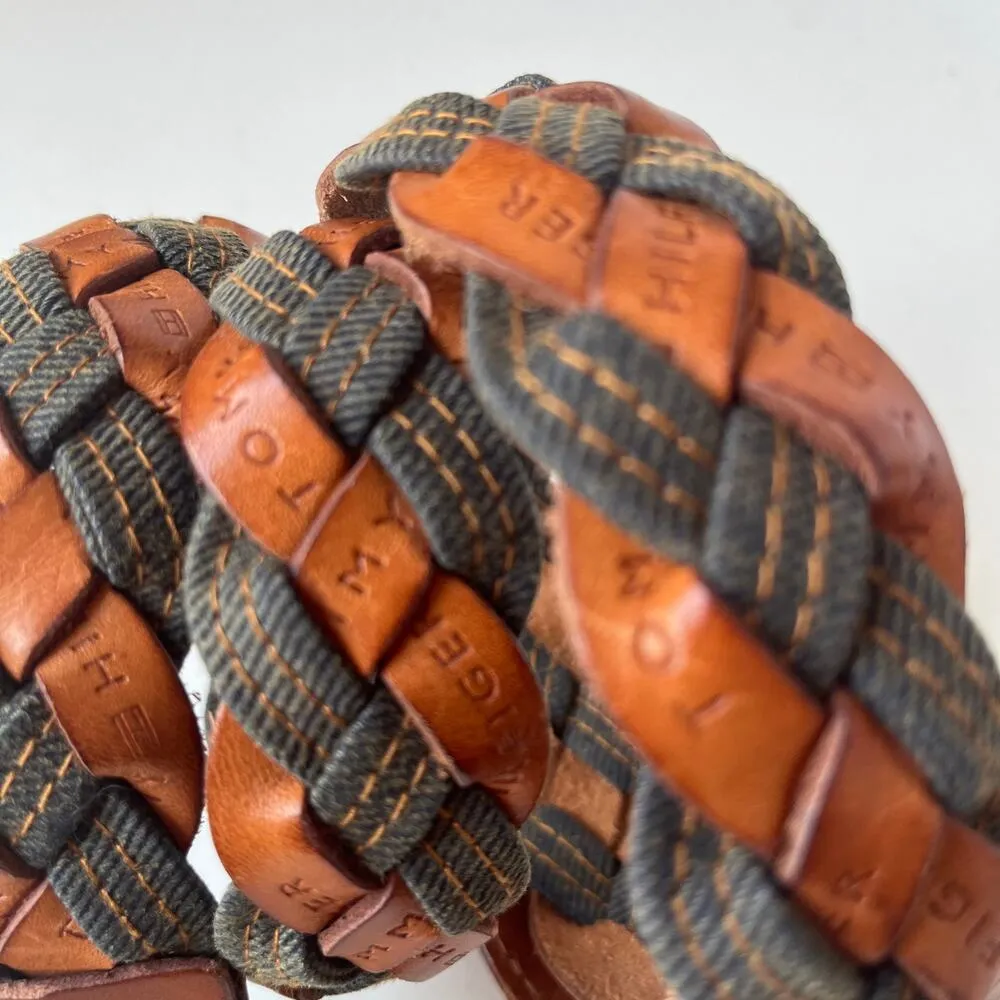 TOMMY HILFIGER Braided Leather Denim Womens Belt Size Medium Brown Blue 90s y2k - Image 2