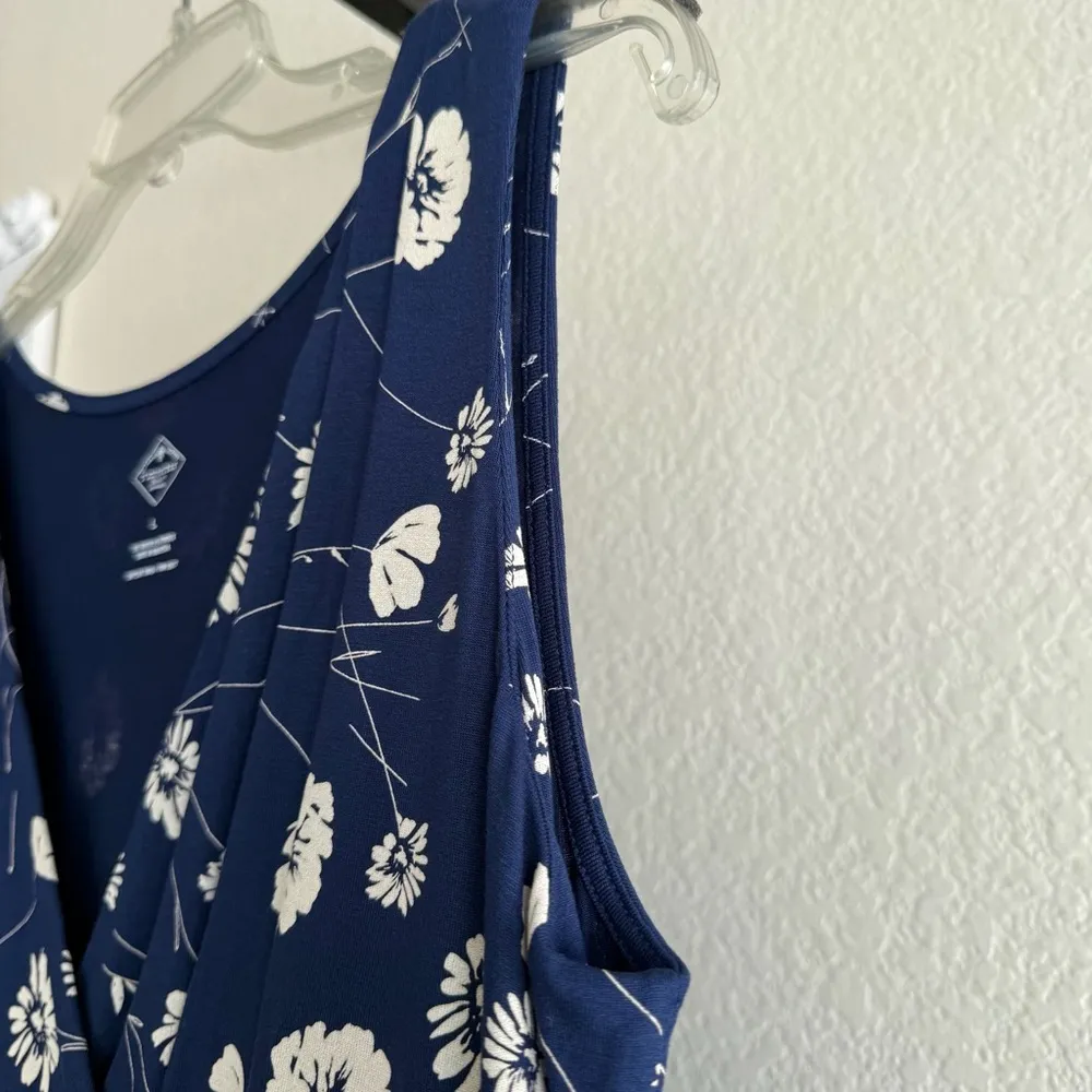 Navy Blue Floral Sleeveless Dress Stretchy Soft Knit Pullover Comfy Everyday Fit - Image 5