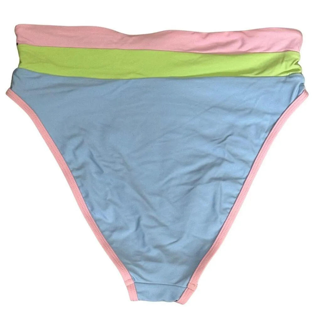 SALT + COVE High Waisted Cheeky Stripe Swim Bottom Brief Periwinkle Blue NWT L Size L - Image 4