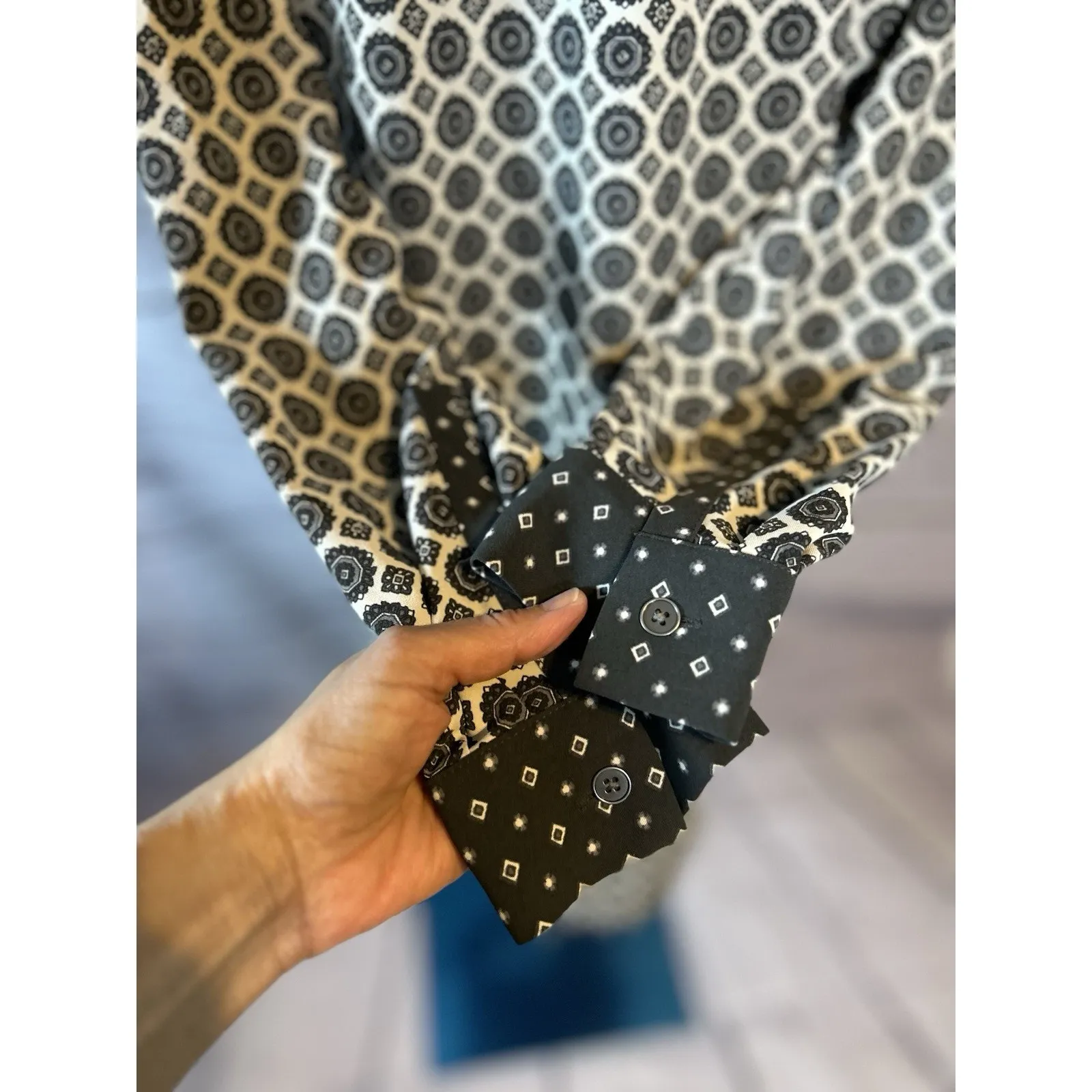 NWT Ann Taylor Loft Maternity Geometric Popover Shirt Dress Gray Black Small - Image 5